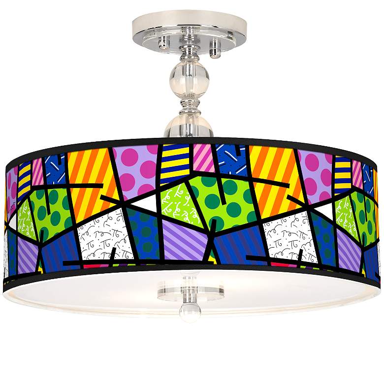 Image 1 Romero Britto Abstract Giclee 16" Wide Semi-Flush Ceiling Light