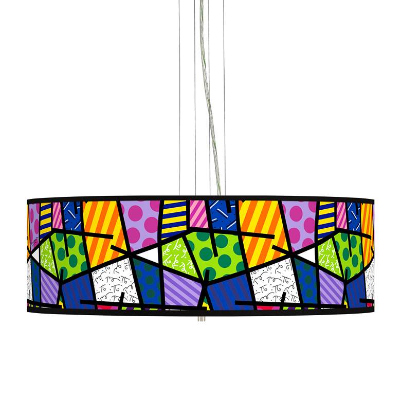 Image 1 Romero Britto Abstract Giclee 24 inch Wide 4-Light Pendant Chandelier
