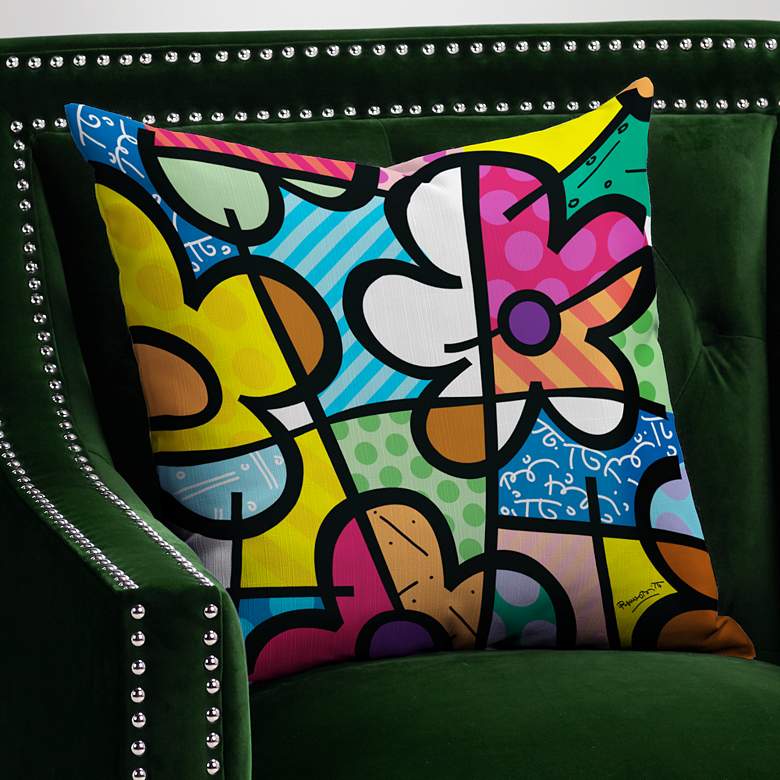 Image 1 Romero Britto Flower 18 inch Square Throw Pillow