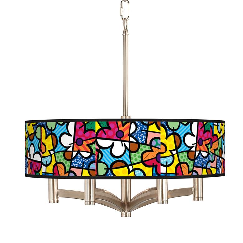 Image 1 Romero Britto Flowers Ava 6-Light Nickel Pendant Chandelier