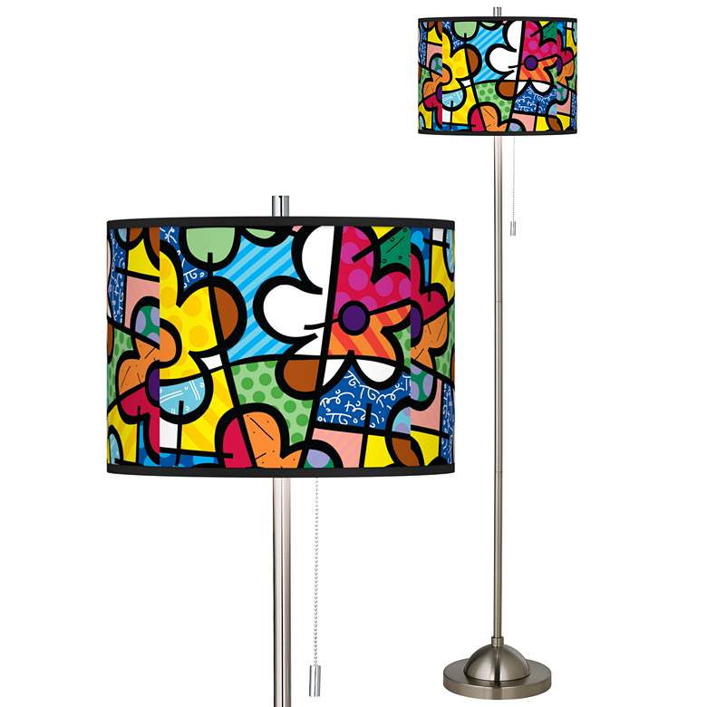 Image 1 Romero Britto Flowers Brushed Nickel Pull Chain Floor Lamp