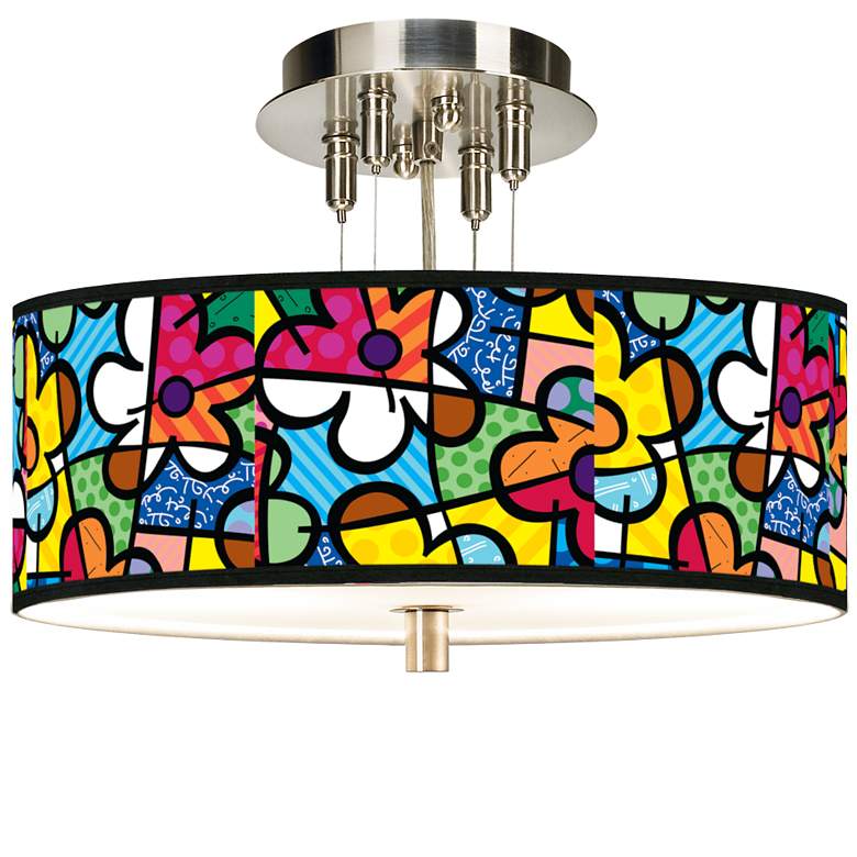 Image 1 Romero Britto Flowers Giclee 14" Wide Ceiling Light