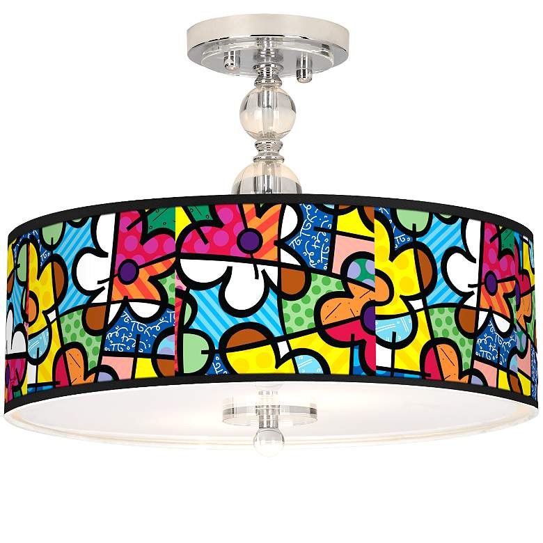 Image 1 Romero Britto Flowers Giclee 16 inch Wide Semi-Flush Ceiling Light