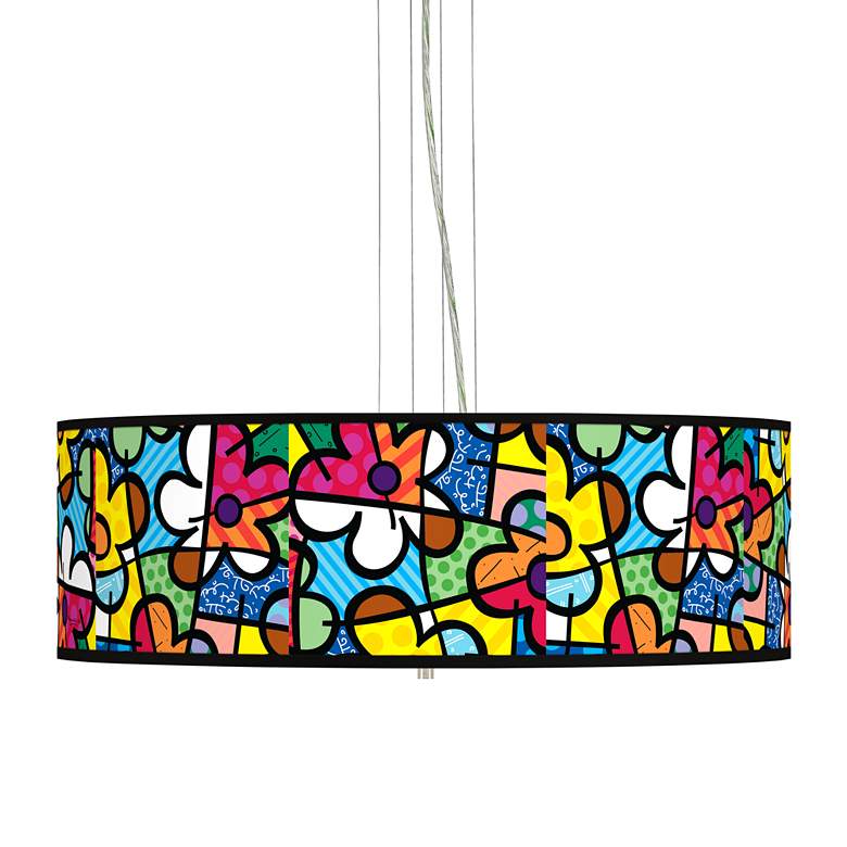 Image 1 Romero Britto Flowers Giclee 24" Wide 4-Light Pendant Chandelier