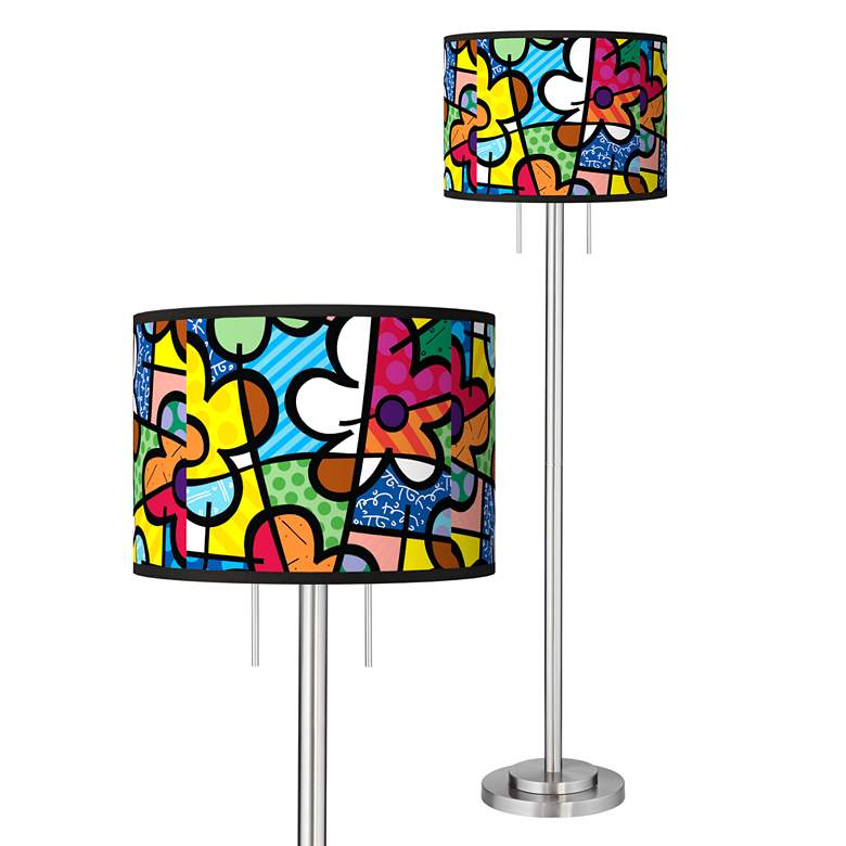 Image 1 Romero Britto Flowers Giclee Brushed Nickel Garth Floor Lamp