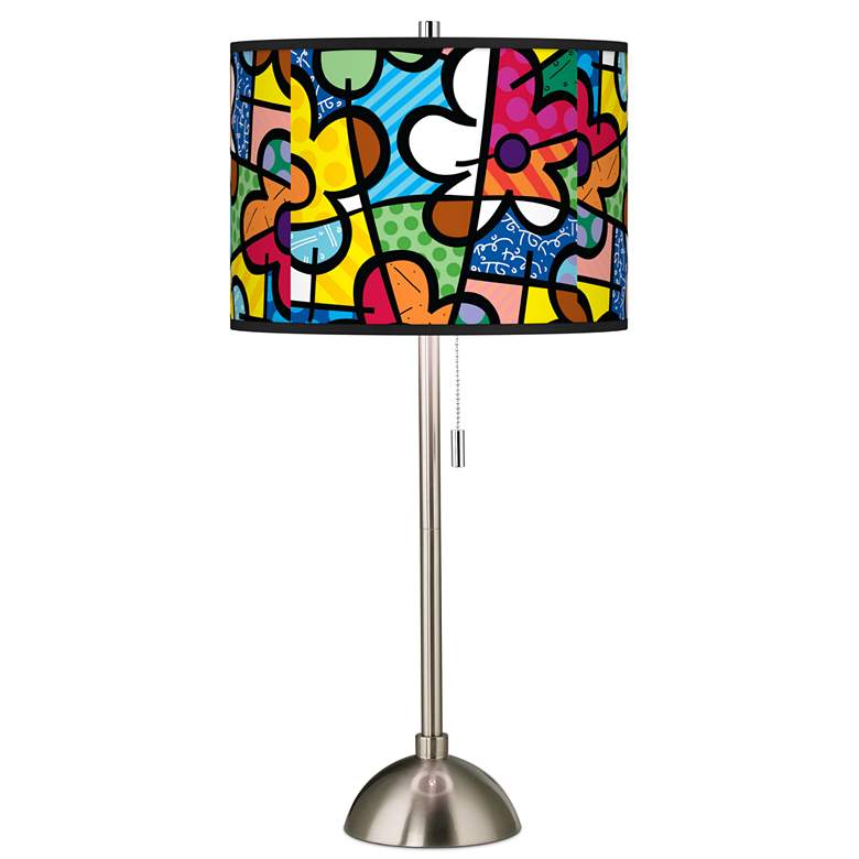 Image 1 Romero Britto Flowers Giclee Brushed Nickel Table Lamp