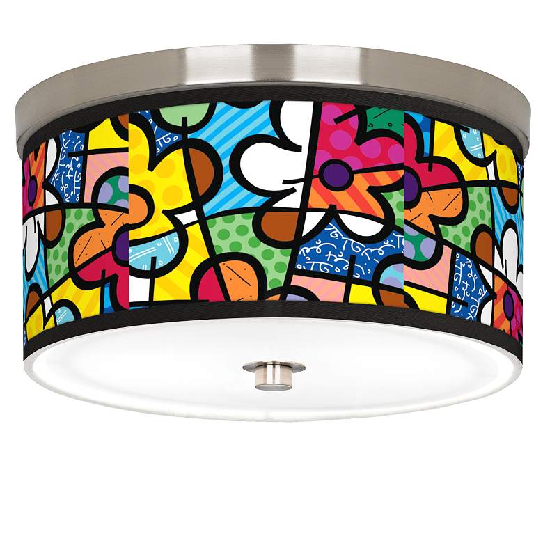 Image 1 Romero Britto Flowers Giclee Nickel 10 1/4" Wide Ceiling Light