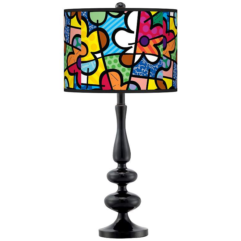 Image 1 Romero Britto Flowers Giclee Paley Black Table Lamp