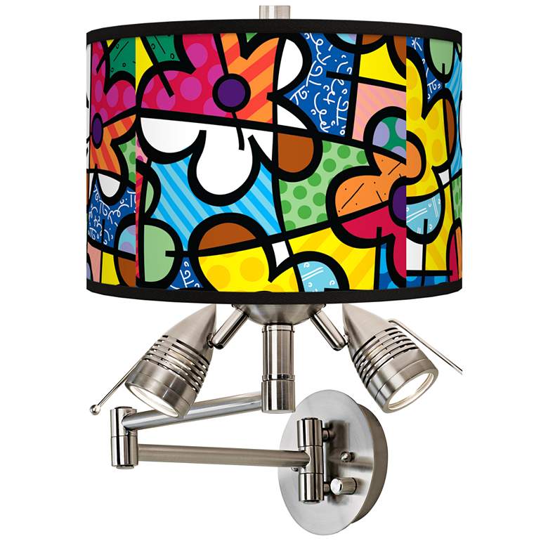 Image 1 Romero Britto Flowers Giclee Plug-In Swing Arm Wall Lamp