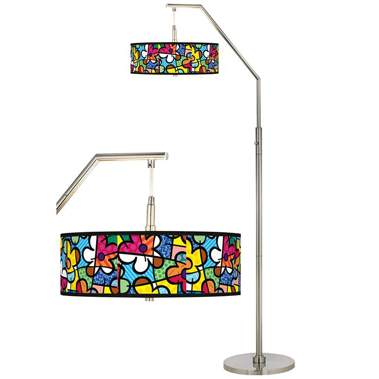 Image 1 Romero Britto Flowers Giclee Shade Arc Floor Lamp