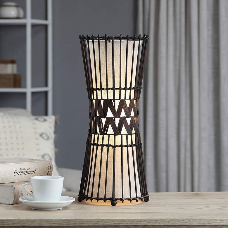 Image 1 Romwell 17 1/2 inchH Matte Black Rattan Uplight Accent Table Lamp