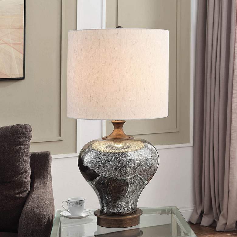 Image 1 Ronan Silver Mercury Glass Table Lamp w/ Brushed Copper Base