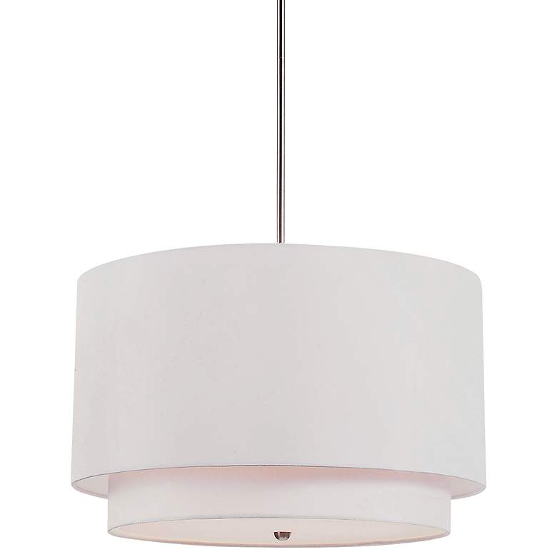 Image 2 Rondin 18 inch Wide 3-Light Brushed Nickel Double Drum White Pendant