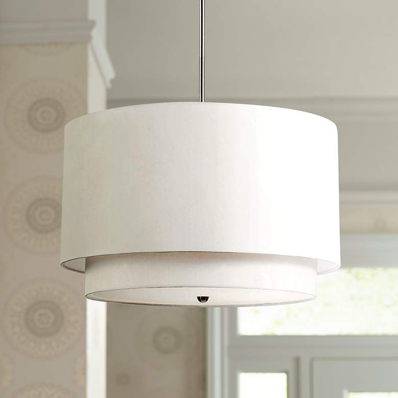Image 1 Rondin 18 inch Wide 3-Light Brushed Nickel Double Drum White Pendant