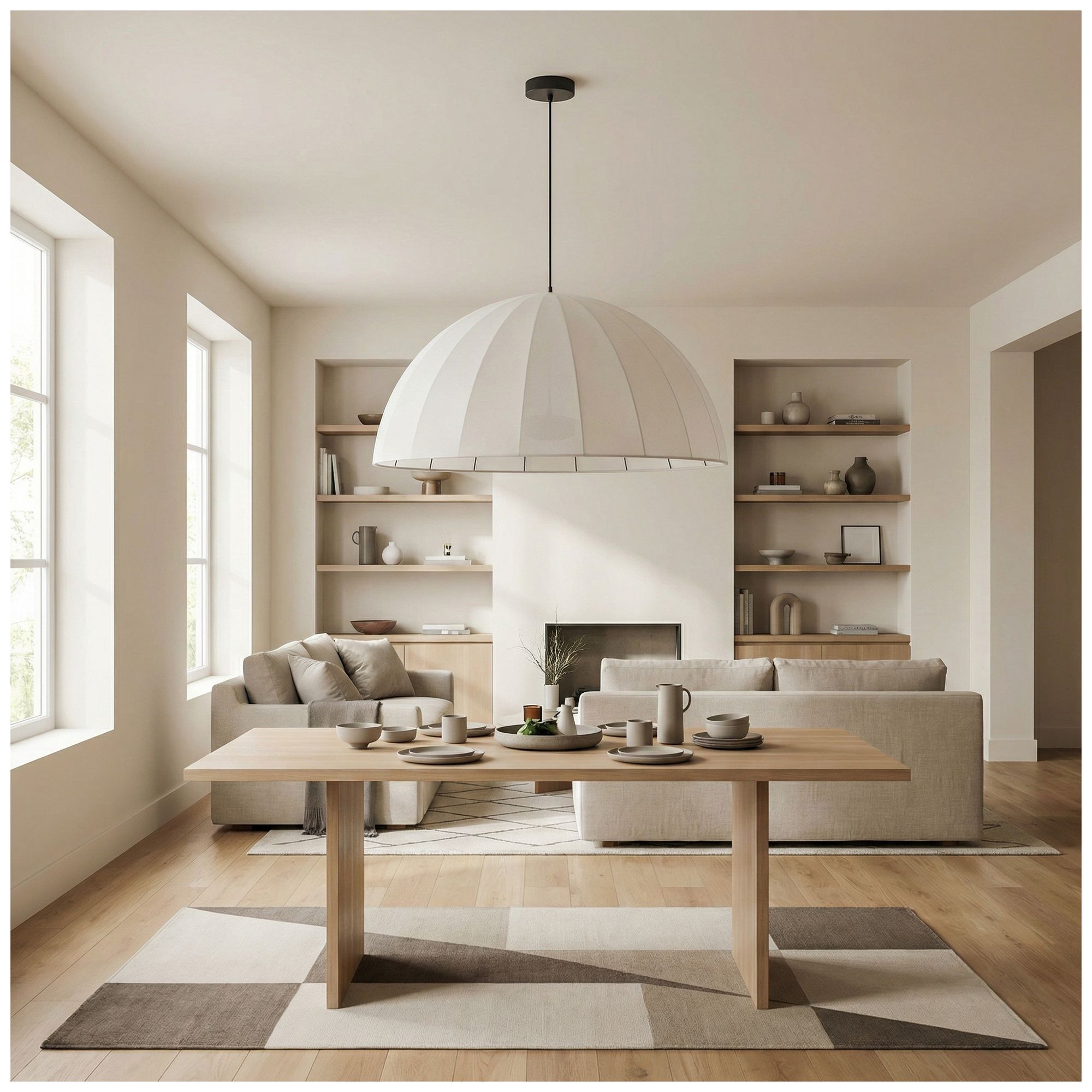 Ronny 30" Wide Beige, Matte Black Pendant
