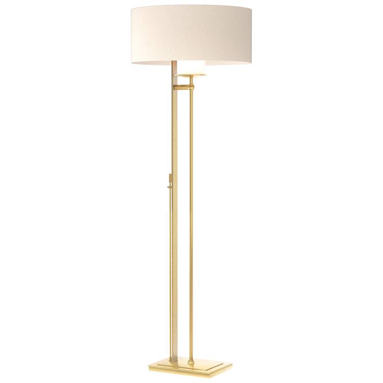 Image 1 Rook 60" High Modern Brass Floor Lamp With Flax Shade