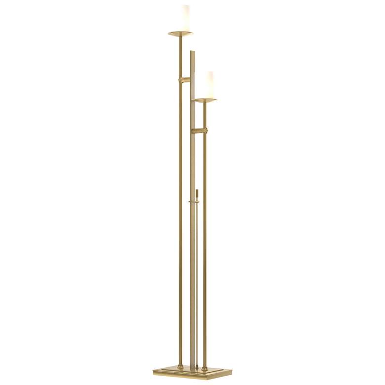 Image 1 Rook 65.8 inch High Modern Brass Twin Floor Lamp With Opal Glass Shade