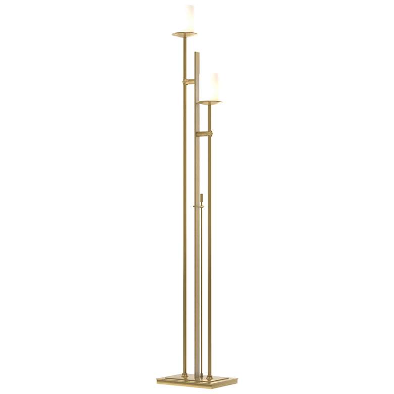 Image 1 Rook 65.8" High Modern Brass Twin Floor Lamp With Opal Glass Shade