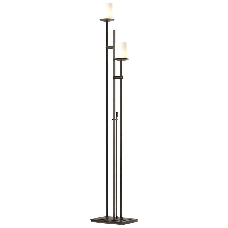 Image 1 Rook 65.8 inch High Oil Rubbed Bronze Twin Floor Lamp With Opal Glass Shad