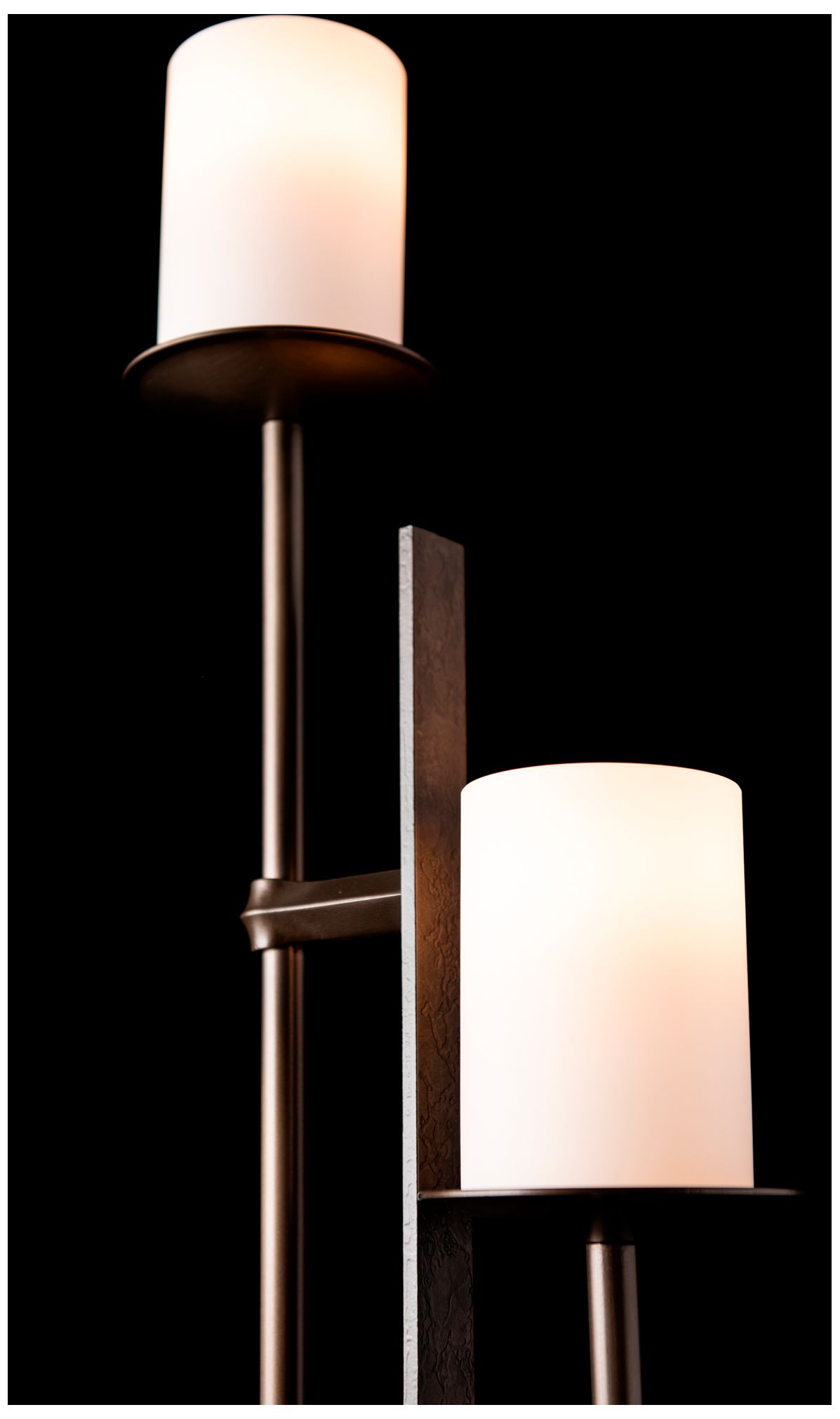 Rook Twin Floor Lamp - Dark Smoke Finish - Opal Glass