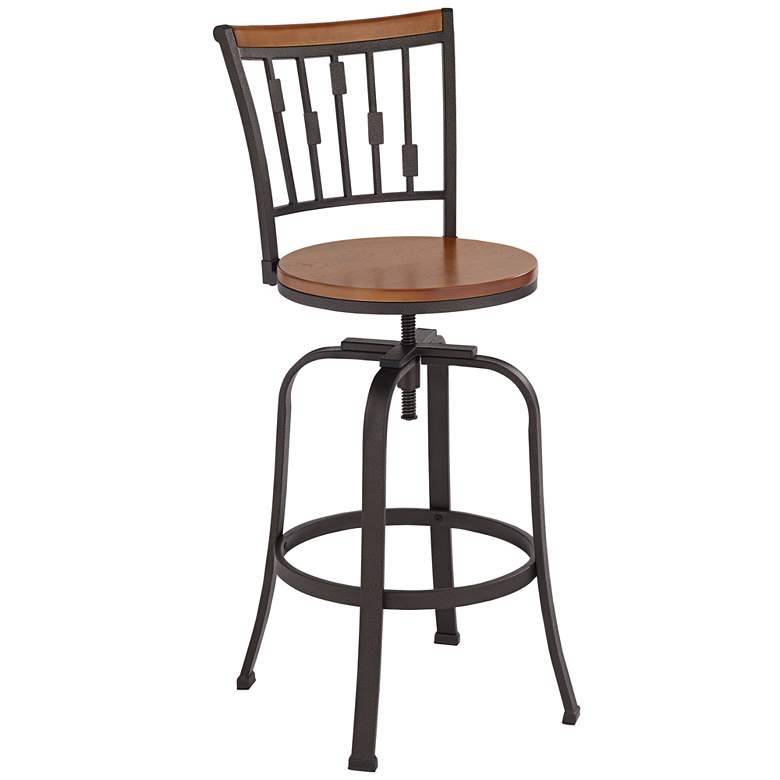 Image 2 Rookery Hammered Bronze and Wood Adjustable Swivel Bar Stool