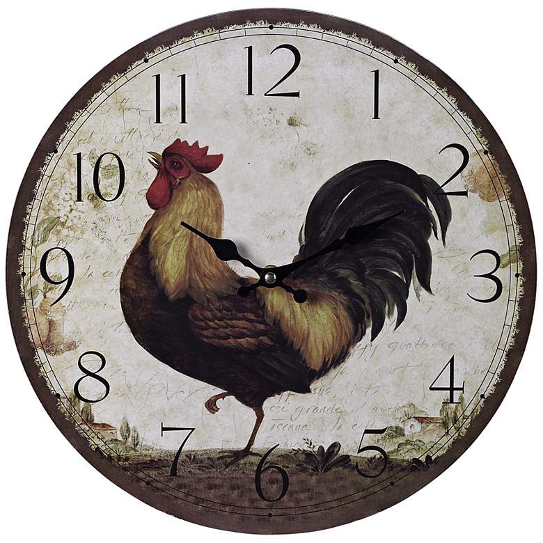 Image 1 Rooster 13 inch Wide Cream Wall Clock