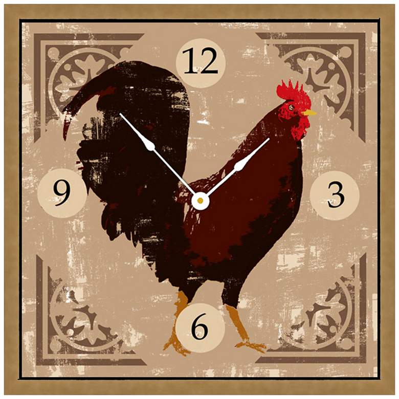 Image 1 Rooster On Cream 16 inch Square Rustic Clock