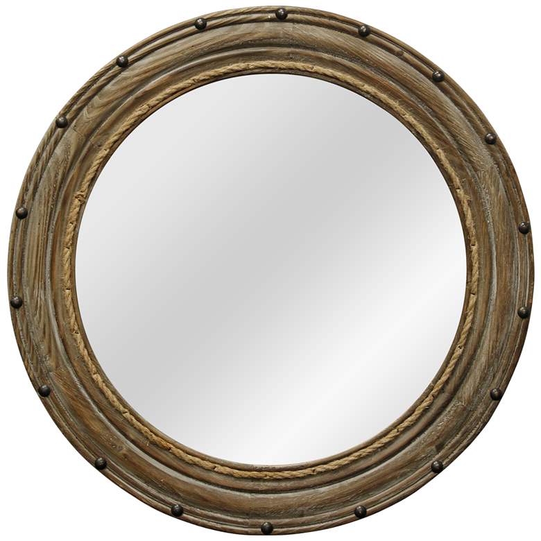 Image 1 Rope and Rivets Natural Wood 26 1/2 inch Round Wall Mirror