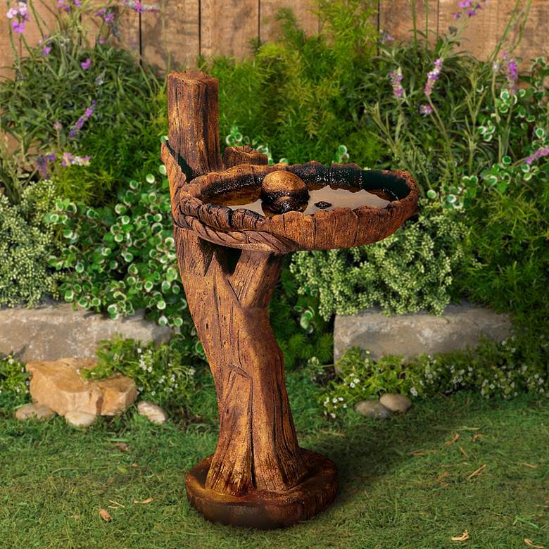 Image 1 Rope and Timber 28 1/2 inch High Relic Lava Cast Stone Birdbath