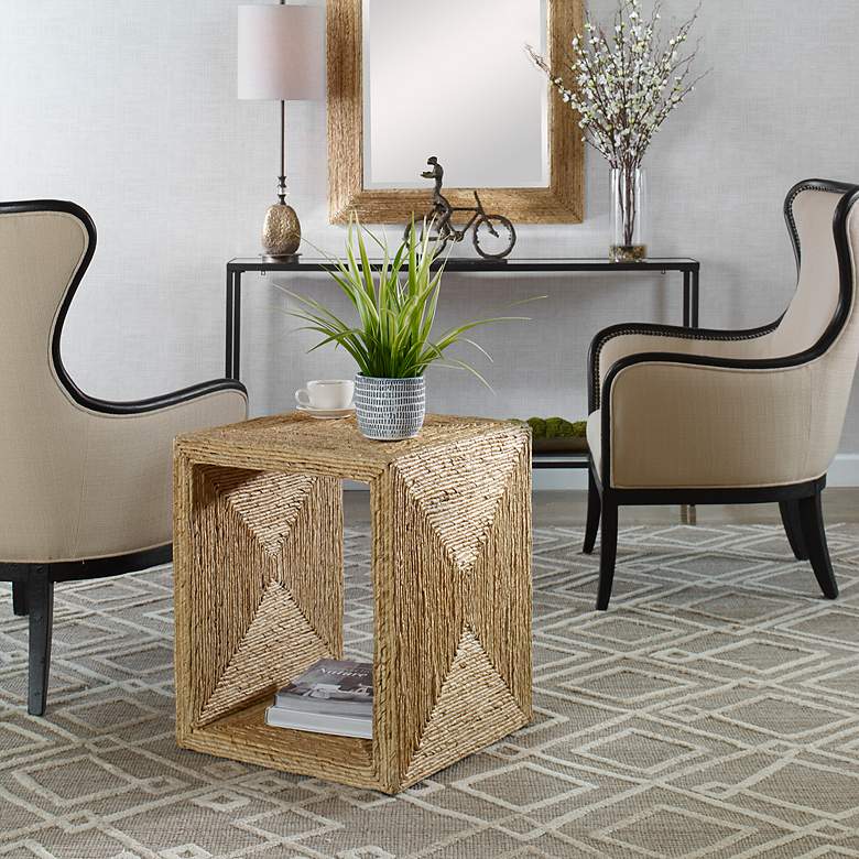 Image 4 Rora 20" Wide Natural Woven Banana Plant Square Side Table more views