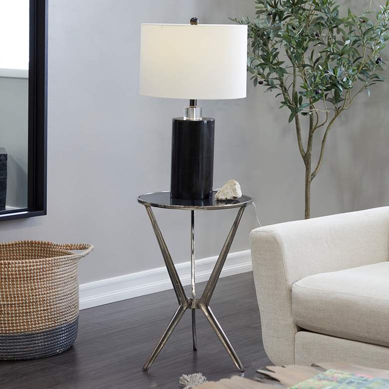 Image 1 Rory 16 1/4"W Silver Hourglass Tripod Metal Accent Table