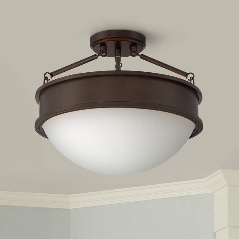 Image 1 Rory 16 inch Wide Bronze and Opal Glass Bowl Ceiling Light
