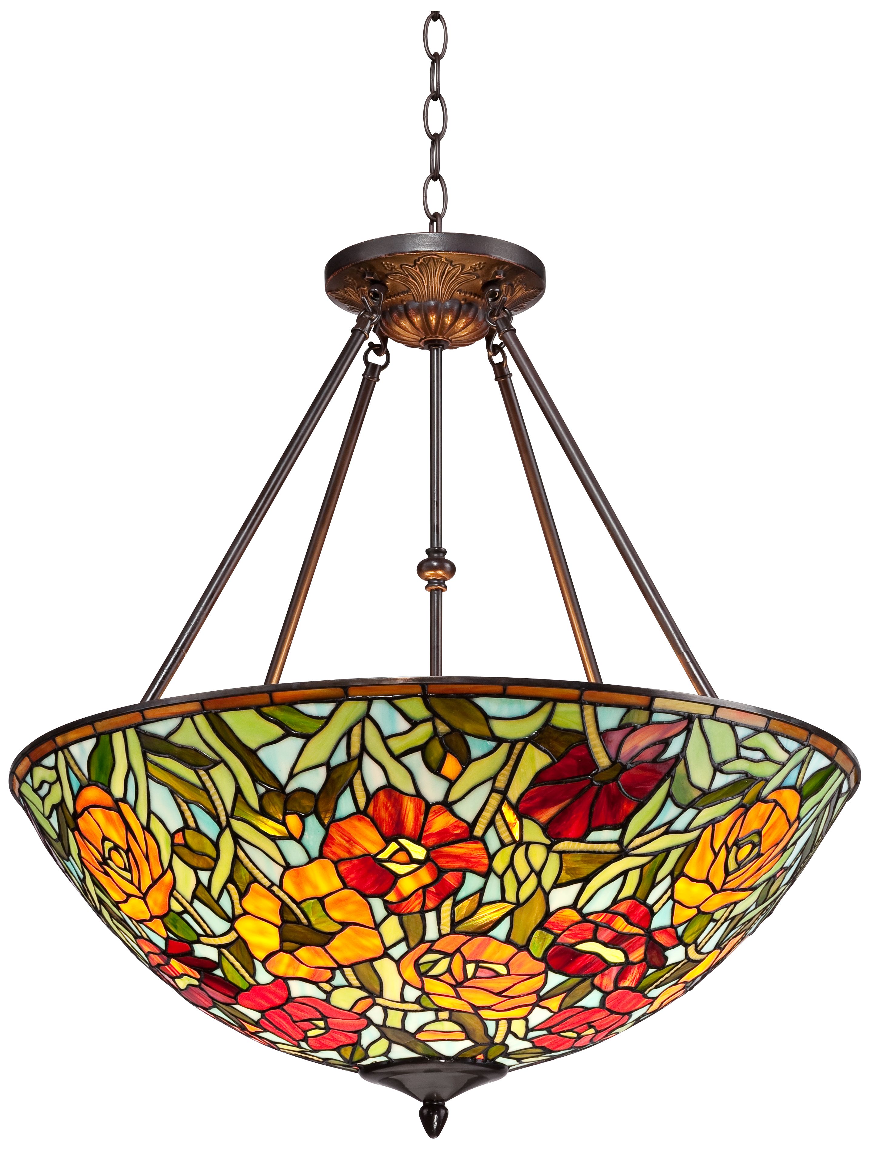 Rosa 25" Wide Bronze Tiffany Style Glass Pendant