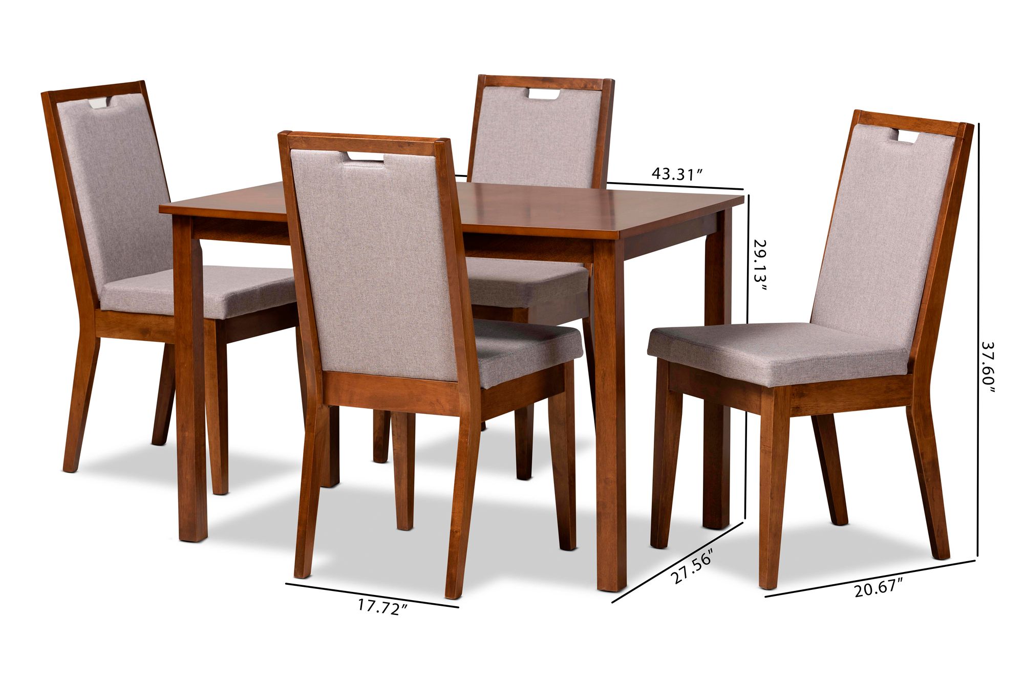 Rosa Gray Fabric Walnut Brown Wood 5-Piece Dining Set