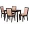 Rosa Sand Fabric Dark Brown Wood 5-Piece Dining Set