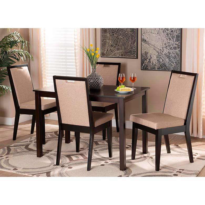 Image 1 Rosa Sand Fabric Dark Brown Wood 5-Piece Dining Set