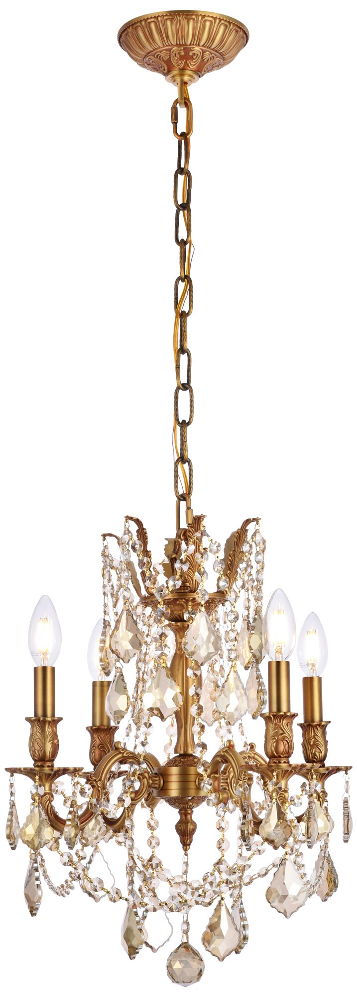 Rosalia 17"W French Gold and Crystal 4-Light Pendant Light
