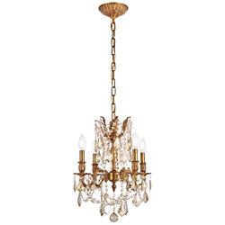 Rosalia 17"W French Gold and Crystal 4-Light Pendant Light