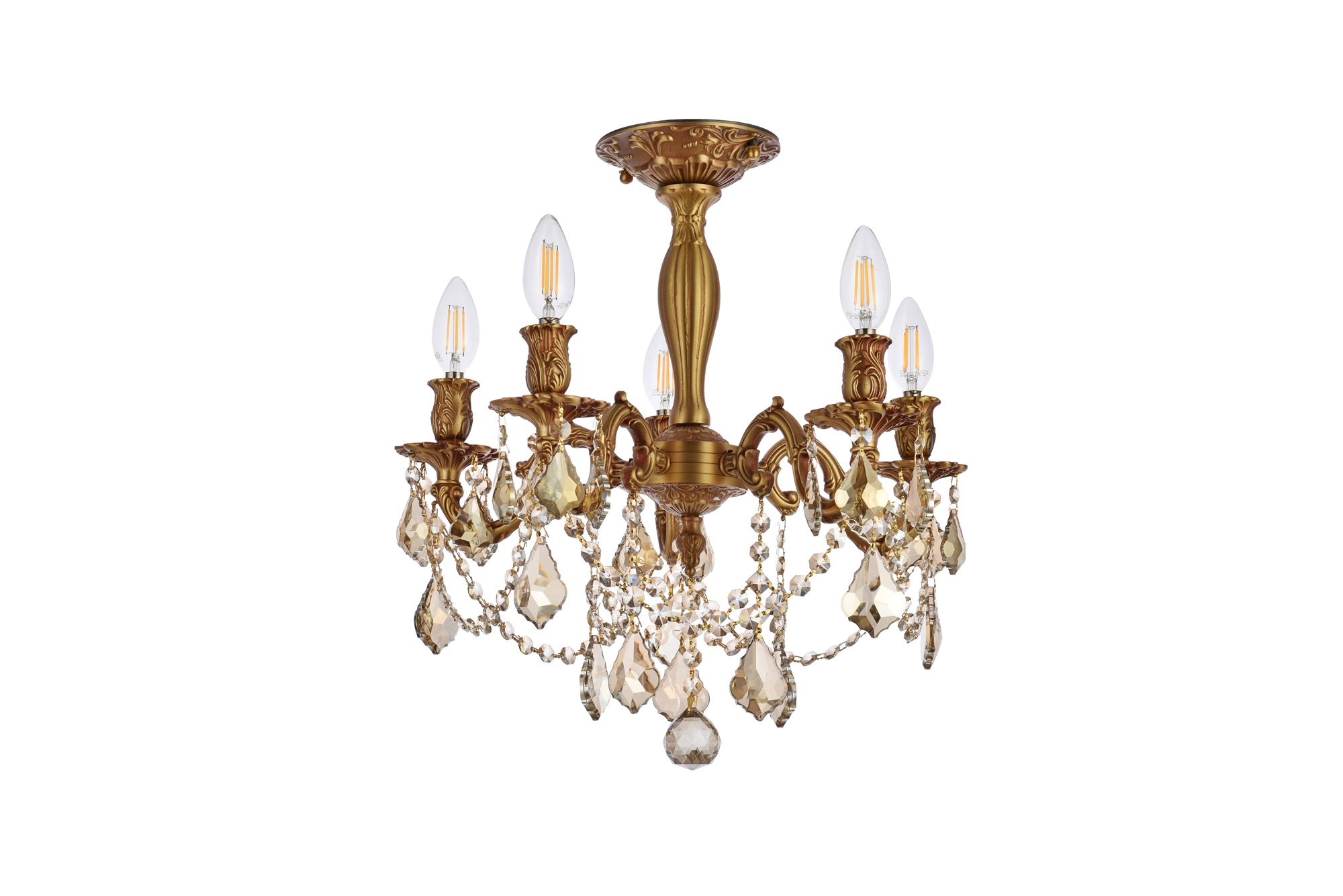 Rosalia 5 Lt French Gold Flush Mount Golden Teak