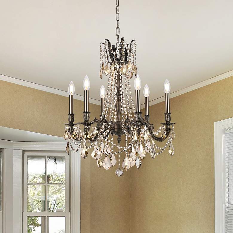 Image 1 Rosalia 6 Lt Pewter Chandelier Golden Teak