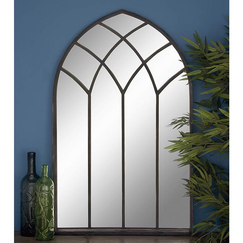 Image 1 Rosalie Distressed Black 30 inch x 48 inch Arched Top Wall Mirror