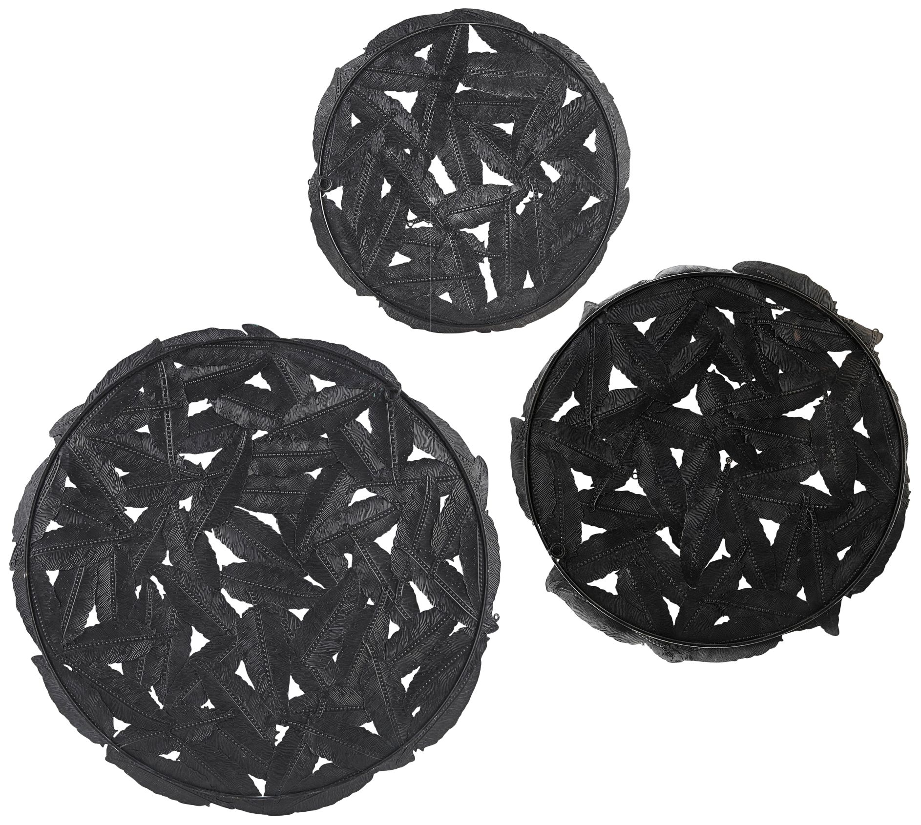 Rosalie Feather Gray Painted Iron Round Wall Art Set of 3