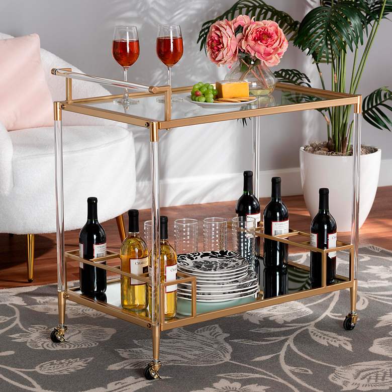 Image 1 Rosalina 30 1/2" Wide Gold Metal 20Shelf Wine Cart