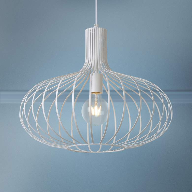 Image 1 Rosalind 19 3/4" Wide Textured White Open Cage Pendant Light