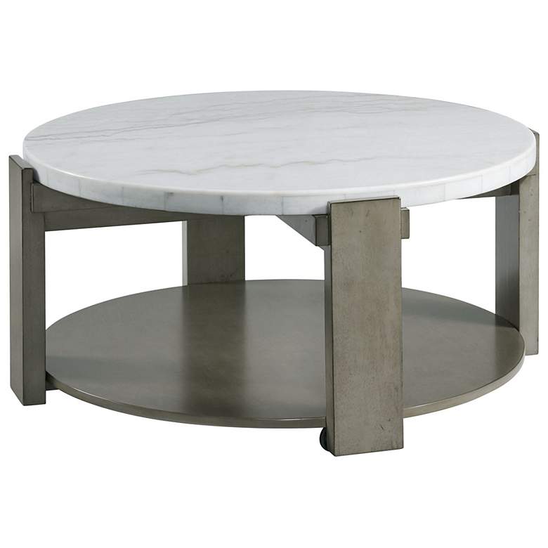 Image 1 Rosamel 38" Wide Marble and Ash Brown Round Coffee Table