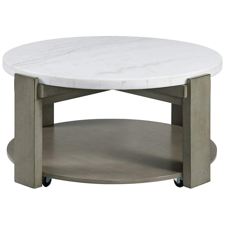 Image 5 Rosamel 38" Wide Marble and Ash Brown Round Coffee Table more views