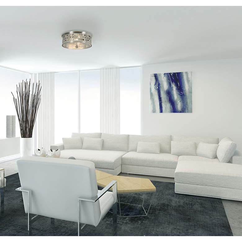Image 4 Roscoe 11" Wide Satin Nickel Drum Ceiling Light more views