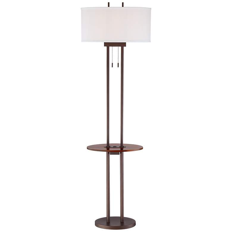 Image 2 Roscoe Bronze Twin Pole Floor Lamp with Tray Table and USB