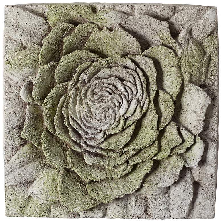 Image 1 Rose 13 1/2 inch Square White Moss Outdoor Wall Plaque