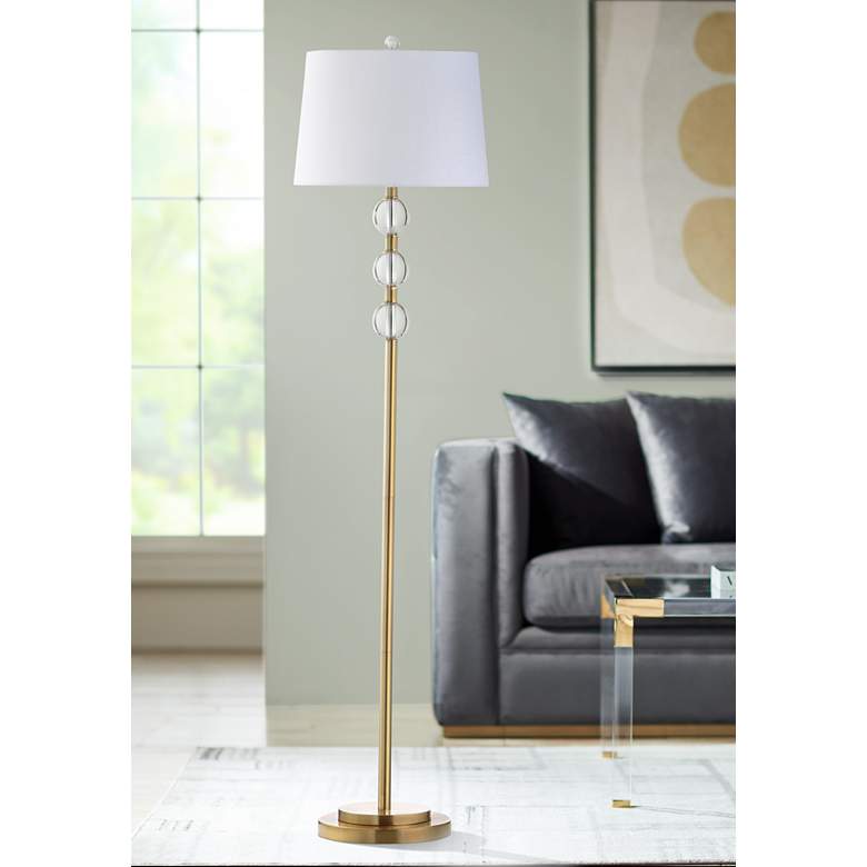 Image 1 Rose 62.5 inch High Aged Brass Crystal Floor Lamp With White Shade